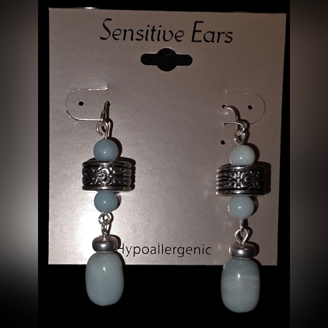 Silver And Light Blue Dangle Earrings
